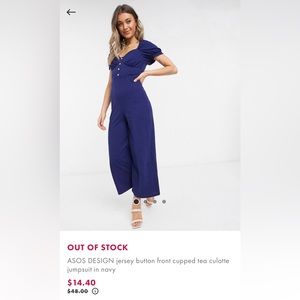 ASOS jersey button front cut tea navy jumpsuit